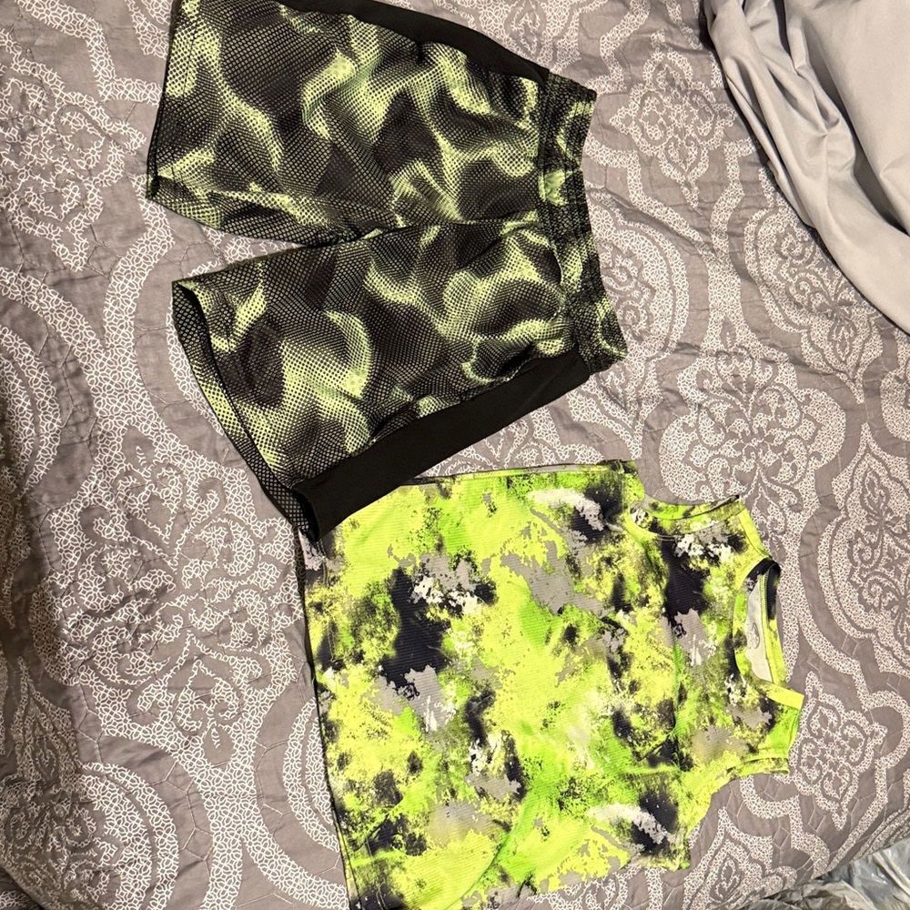 Athletic Works Neon Green and Black Kids Matching Set - Tank & Shorts